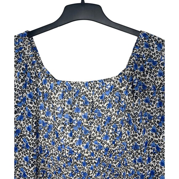 Express Blue Floral Long-Sleeve Cropped Blouse With Ruched Bust Size Large - Picture 13 of 15